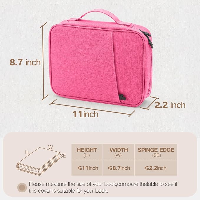 MOSLA Bible Cover Bag with for Women Men, Scripture Study Carrying Book Cover Church Bag with Handle and Pocket for Fathers Mothers Mom Kids, Catholic Church, Christian Gifts Rose red