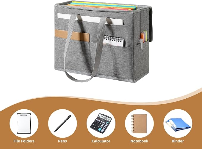 Qozary 2 Pack File Folder Organizer Box-Hanging File Tote Bag With Lids, Collapsible Portable Filing Organizer Box With Handle, Document Storage Bag For Office,Home,Travel, School