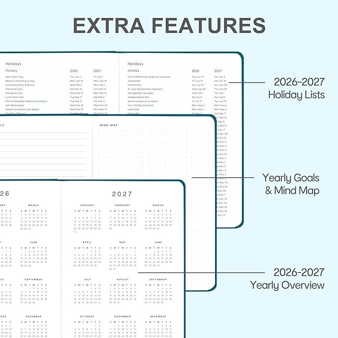 And Per Se Undated Weekly Planner 2026, A5 size Leather Hardcover Planner with Goals & Habit Tracker – ADHD Planner & Productivity Journal (Dark Turquoise)