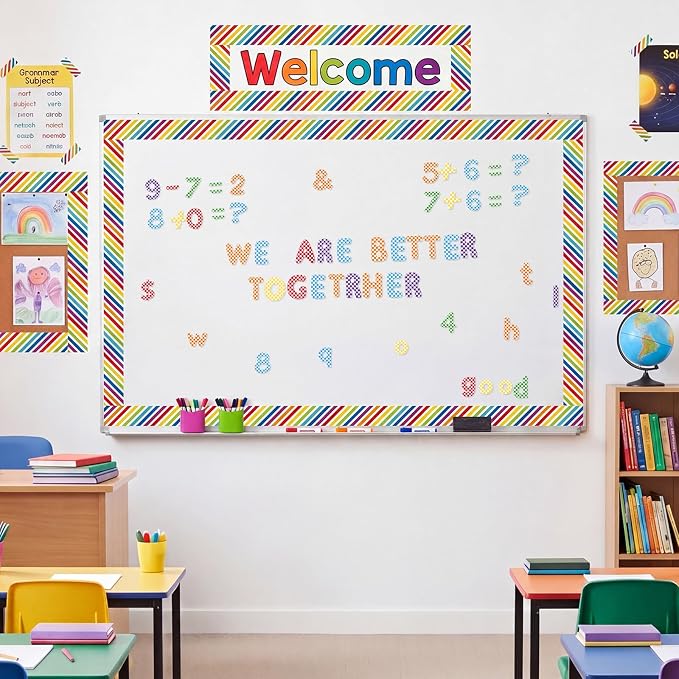 221 Pcs Checkered Notebook Bulletin Board Letters, Round Alphabet Number Punctuation Symbol Combo Letter Cutouts, Colorful Classroom Decor for Summer School Chalkboard Whiteboard Poster Wall