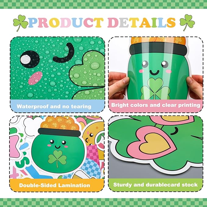 Gersoniel 72 Pcs St. Patrick's Day Shamrock Bulletin Board Decoration Set for Classroom, DIY Photo Crafts Bulletin Board Cutouts for Holiday Chalkboard Wall Decor School Supplies