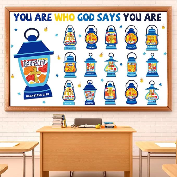 Blosssound Christian Bulletin Board Set Inspirational Classroom Decorations Jesus Oil Light God Says You Are Religious Cutouts for Sunday School Home Ofiice Church Back to School Wall Decor Supplies