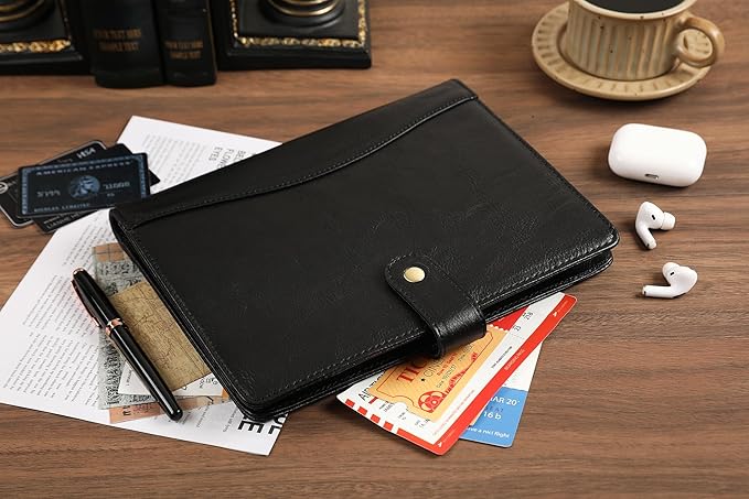 DUKE&COW Small Portfolio Binder with Clipboard - A5 Binder Padfolio for Men - Oil Black - Custom