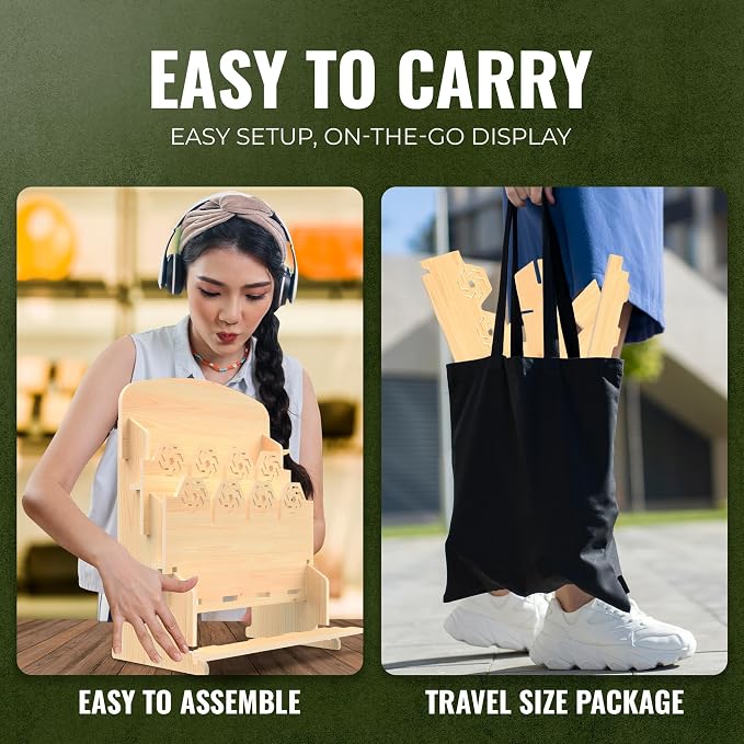 HOTCAN Bookmark Holder Display Stand for Vendors | Wooden Bookmark Booth Display Items with 12 Shelf Pockets | Customizable Space and Mobile Friendly Design Ideal for Craft Fairs, Vendor Booths, Shops