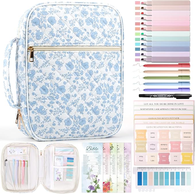 XKDOUS Bible Cover for Women Journaling Kit Quilted Bible Tote Bags Organizer with Pens, Tabs, Study Supplies Accessories Large Church Book Holder Christian Gifts for Lady, Friends