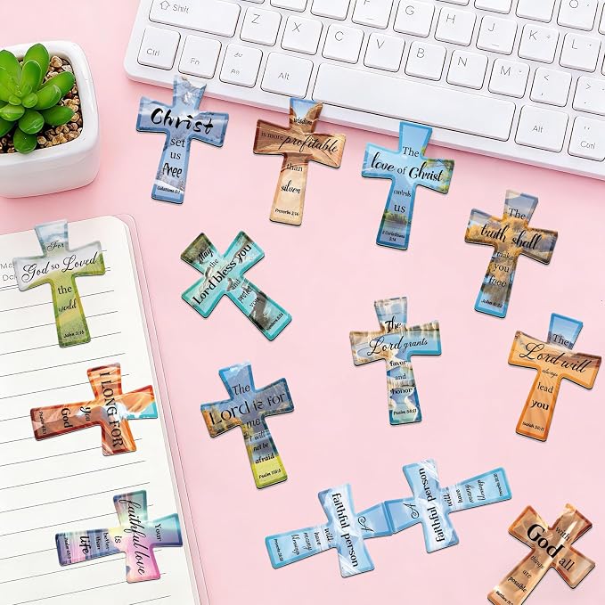 50Pack Magnetic Bookmarks Bulk Cross Bible Bookmark Christian Bookmarks for Women Men Kids Adults Teacher Book Lovers Gifts, Book Marks for Reading Religious Verses Magnet Bookmark Clips (Scenery)