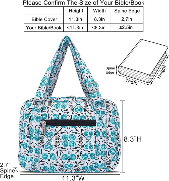 Bible Cover for Women with Adjustable Straps, Extra Large Study Bible Carrying Case Bag with Zip Pocket, 11.3x8.3x2.7 Inches
