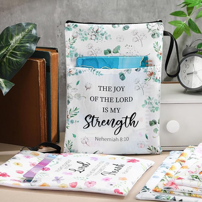 MotiMind 8 Pcs Bible Book Covers with Zipper for Christian Gifts 11 x 8.7 Inch Book Covers Gifts Bulk for Women Bookworm Christian Religious Church Bible Study