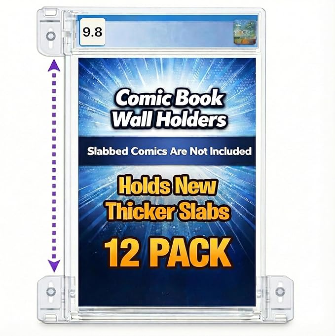 Hello LLamas SlabGrabs XL 24-Piece Comic Book Wall Mount Set (Holds 12 Slabs), 2026 Ready for Thicker CGC Cases, Heavy Duty Clear Floating Display – Comics/Slabs Not Included