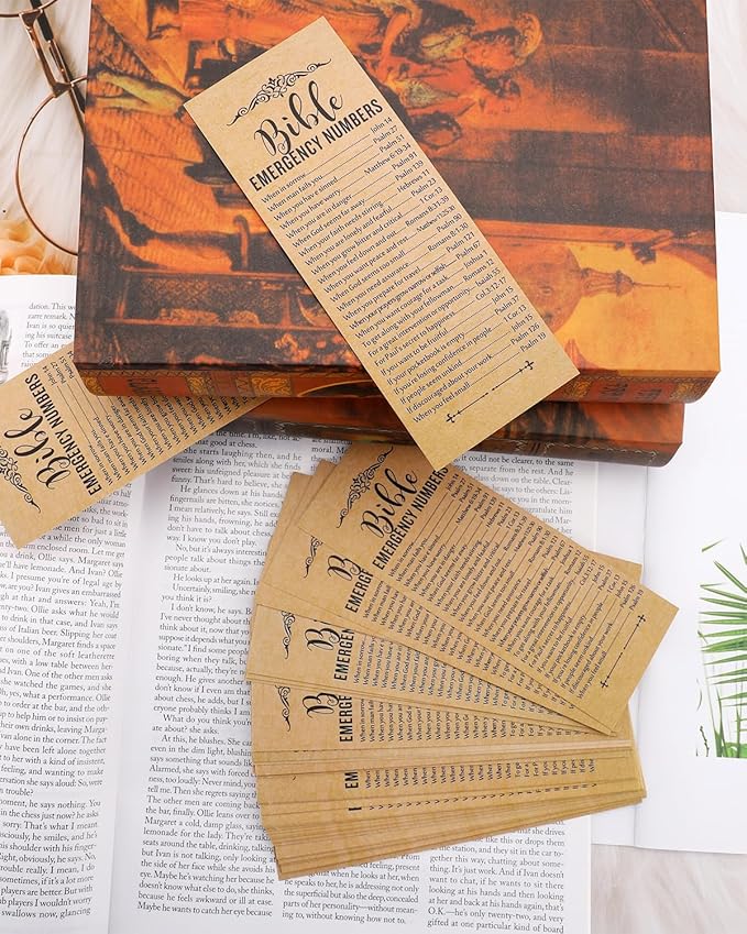 120 Pcs Bible Emergency Numbers Bookmark, Christian Bookmarks, Religious Bible Verse Bookmark, Christian Gifts for Church Supplies, Giveaways for Church Welcome Gifts Sunday (Brown)