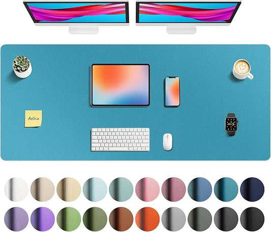 Aothia Faux Leather Desk Mat - Non-Slip PU Leather Desk Blotter, Waterproof Writing Surface, Large Desk Pad for Office & Home (Turquoise, 55" x 24")