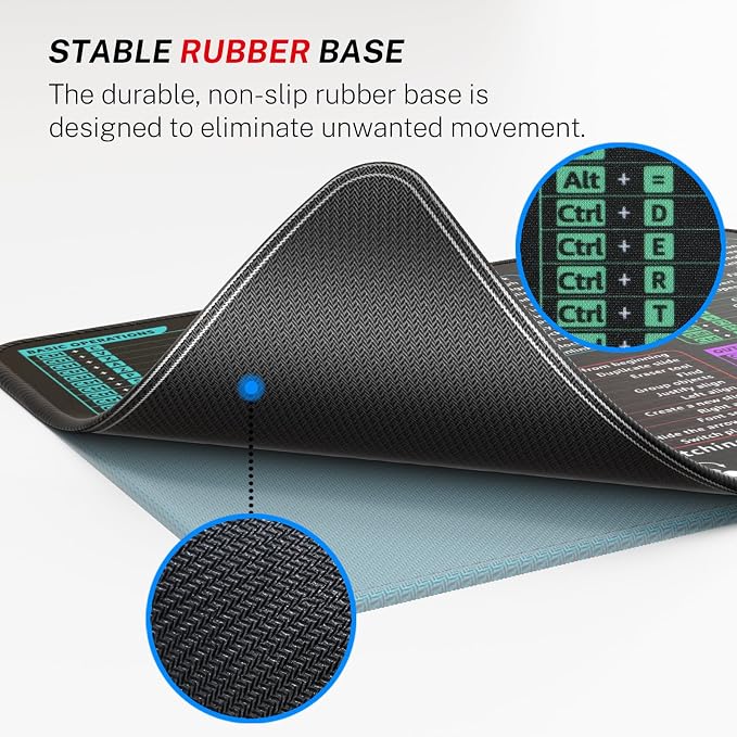 MROCO Essential Office & Gaming Mouse Pad, 8.5 x 11 Inch, Shortcuts | Anti-Fray Stitched Edges, Quick Shortcut Reference, Non-Slip Rubber Base, Water and Stain Resistant Protection