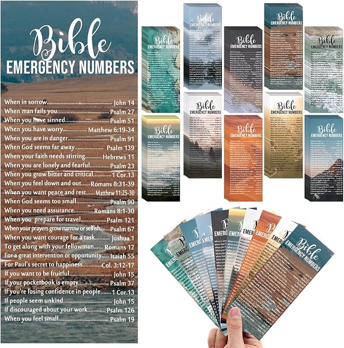200 Pcs Father's Day Emergency Numbers Bookmarks Gifts Christian Bookmarks Bulk Bible Verse Cards Inspirational Scripture Cards Bulk for Church Members Sunday School Gifts (English)