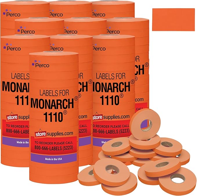 Perco Fluo. Red Pricing Labels for Monarch 1110 – 10 Sleeves Value Pack, 170,000 Pricemarking Labels