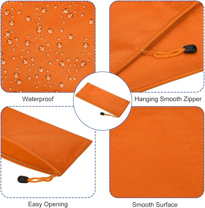 PATIKIL Waterproof Zipper File Bags, 3 Pack A6 Document Holders Pencil Pouch for Office, Orange