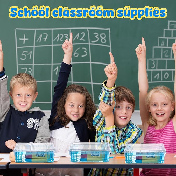 Suzile 12 Pcs Plastic Clear Crayon Box with Lids Stackable Blue Crayon Organizer Storage Holder Container Bulk Hard Pencil Case for School Classroom Office Supplies Pen Pencil Art Crafts