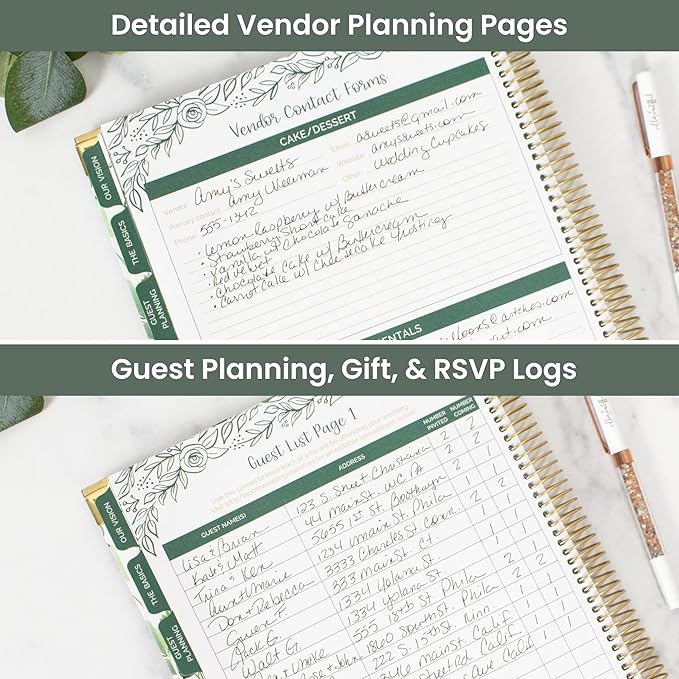 bloom daily planners Hard Cover Wedding Day Planner Bridal Journal & Organizer (Undated) - 9" x 11" - Planning Our Forever