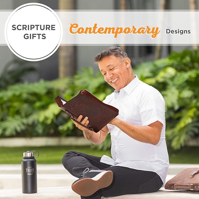 Christian Art Gifts Men's Classic Bible Cover Names of God Exodus 34:6, Brown Faux Leather, XL
