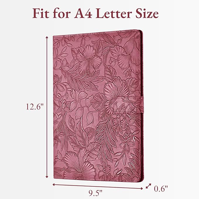 Mymazn Padfolio Portfolio Binder, Faux Leather Interview Resume Folder with Document Organizer & Business Card Holder, Letter-Sized Notepad Legal Pad Holder for Women Men (Red)
