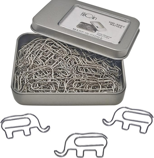 Cute Elephant Shaped Paper Clips Bookmarks, Funny Elephant Office Supplies Gifts Silver 60 Pcs