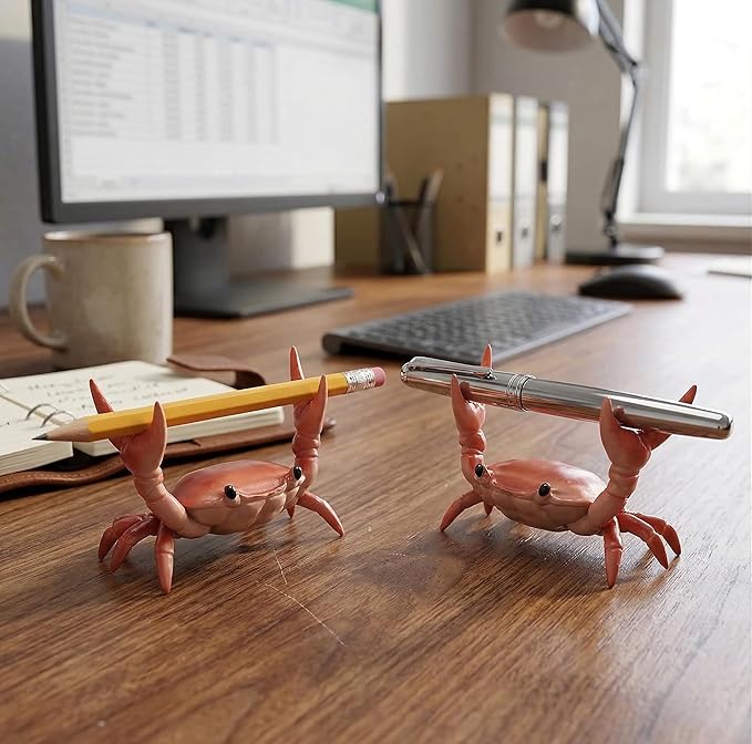 Crab Pen Holder for Desk - 2 PCs Crab Pen Holder, Creative Weightlifting Crab Pencil Stand Holder, Funny Desk Decor for Office Desks, Pencil Stand Holder, Cute Office Decor at Home, School, Studio