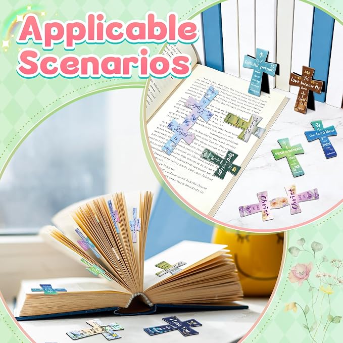 100Pack Magnetic Bookmarks Bulk Cross Bible Bookmark Christian Bookmarks for Women Men Kids Adults Teacher Book Lovers Gifts, Book Marks for Reading Religious Magnet Bookmark Clips (Multi-Style)