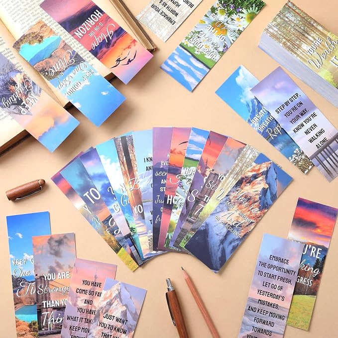 150 Pcs Sobriety Recovery Bookmarks Bulk AA Sobriety Gifts for Women Motivational Affirmation Landscape Bookmarks 2 x 6'' Inspirational Positive Quotes Gift for Addiction Recovery Men Women