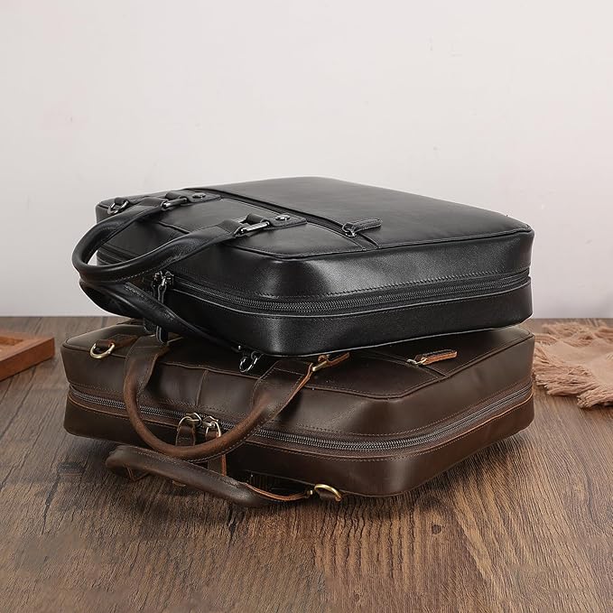 Polare Napa Leather Bible Cover Bag with Handle & Strap, Large Bible Carrying Case Organizer for Church Bible Study, Premium Christian Gift for Men and Women (Black)