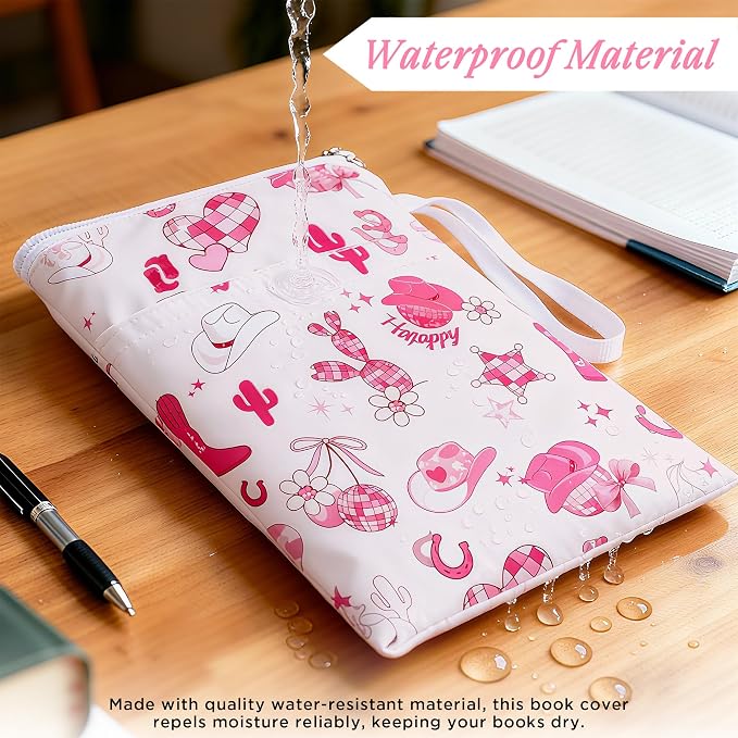 Book Sleeve with Zipper, 11''x 9'' Waterproof Paperback Sleeve for Book Lovers Books Pouch Cover with Handle for Hardcovers Kindle Sleeve for Reader Teacher Women (Pink denim style, 11x 9 inch)