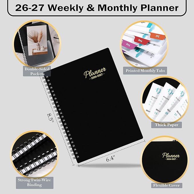 2026-2027 Academic Planner – Jul. 2026 – Jun. 2027, Weekly ＆ Monthly Planner 2026-2027, Calendar Planner, 6.4" x 8.5" with Flexible Cover, Colorful Tabs, Twin-Wire Binding, Inner Pocket, Notes Pages