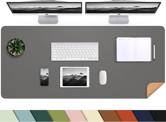 AFIING Cork Desk Mat 47" x 23.6", Dual-Sided Natural Cork & PU Leather Desk Pad, Non-Slip Waterproof Large Mouse Pad for Office, Home & Gaming (Dark Grey)