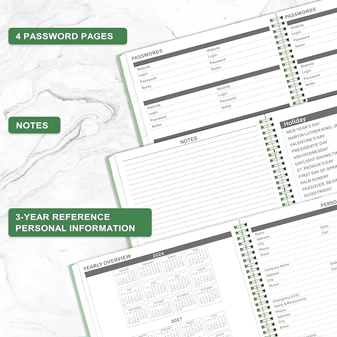 2026-2027 Monthly Planner - Planner/Calendar 2026-2027, JUL 2026 - DEC 2027, 9" x 11", Thick Paper, Twin-Wire Binding, Monthly Planner with Tabs & Pocket & Label, Green