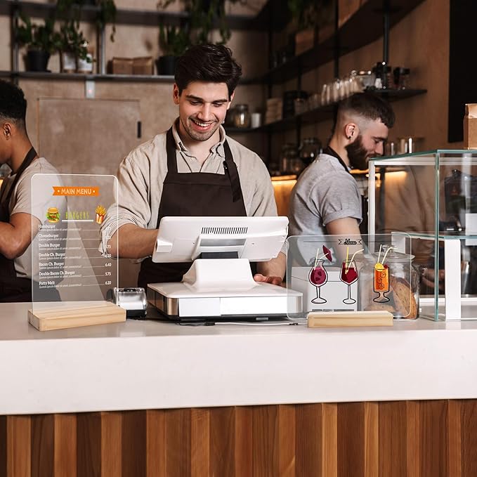 SELEAD Acrylic Clear Board Bar Signs - 2 Pack 8x12 Inch Words Sign Board with Wooden Stand, Tabletop Double-Sided Menu Message Note Board for Business, Bistro, Events