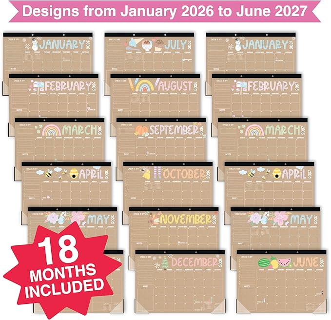 Hadley Designs Large Teacher Desk Calendar 2026-2027 - Desktop Calendar 2026, 18-Month Desk Calendars for Home, Office & Classroom, Cute Classroom Must Haves, Teacher Appreciation Gifts