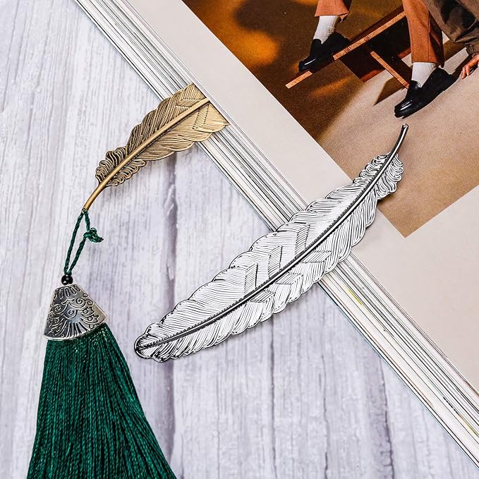 Tatuo 27 Pcs Metal Feather Bookmark Vintage Feather Shape Bookmark Colorful Feathers Metal Book Marker for Readers Book Lovers(Classic Styles)