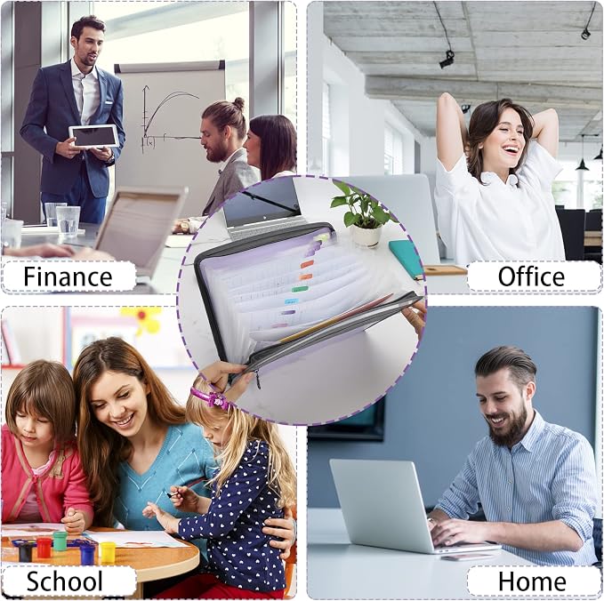 NAFY Expanding File Folder, 13 Pockets Document Organizer with Zipper, A4 Letter Size Portable Accordion Expanding File Folders with 27pcs Multicolor Labels for Home Office School Supplies (Green)