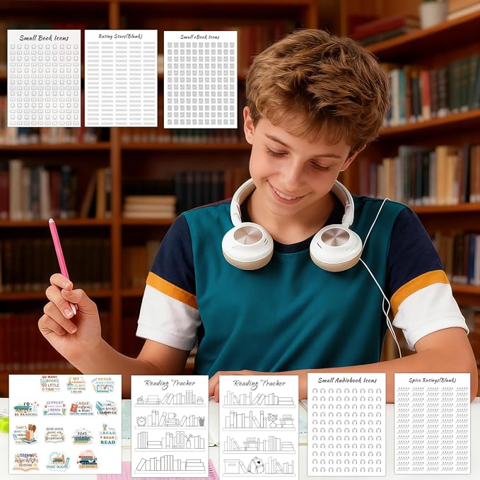 8 Sheets 6x8 Inch Reading Journal Tracker Stickers Bookmark Tracker Sticker | Reading Progress Stickers for Book Lovers Bookish Bookworms Student Gift
