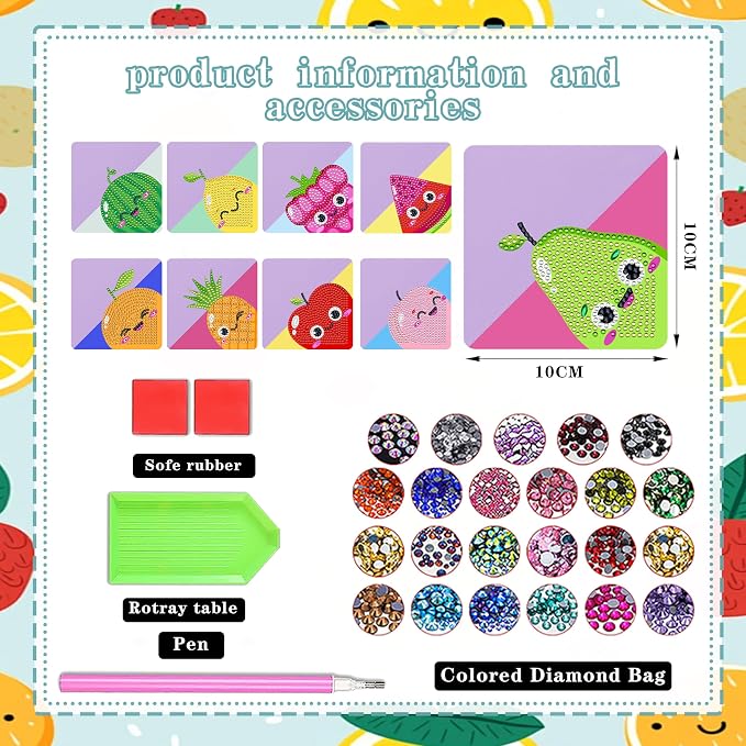 9 Pcs Diamond Painting Bookmark, DIY Corner Book Makers for Adults Book Lovers, Diamond Dot Art Beginners, Small Diamond Art Kits, Paint by Art Crafts Gift for Women Girls (Fruits)
