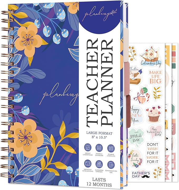 PLANBERRY Teacher Planner – Undated School Year Plan Book for Teachers with Calendars & Lesson Plans – Planner for Classroom Organization & Homeschool – 8”x10.5” Hardcover (Golden Violets)