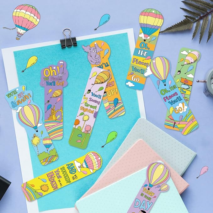 120 Pcs Oh The Places You' ll Go Bookmarks Bulk Oh The Places You' ll Go Party Favors Inspirational Bookmarks Graduation Gifts for Kindergarten Preschool Graduation Birthday Party Supplies