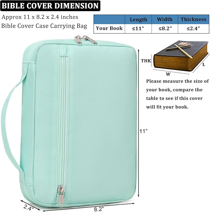 JIANYA Bible Cover Case for Women Girls - Large Bible Bag for Women Book Carrying Case with Pocket and Handle, Light Green