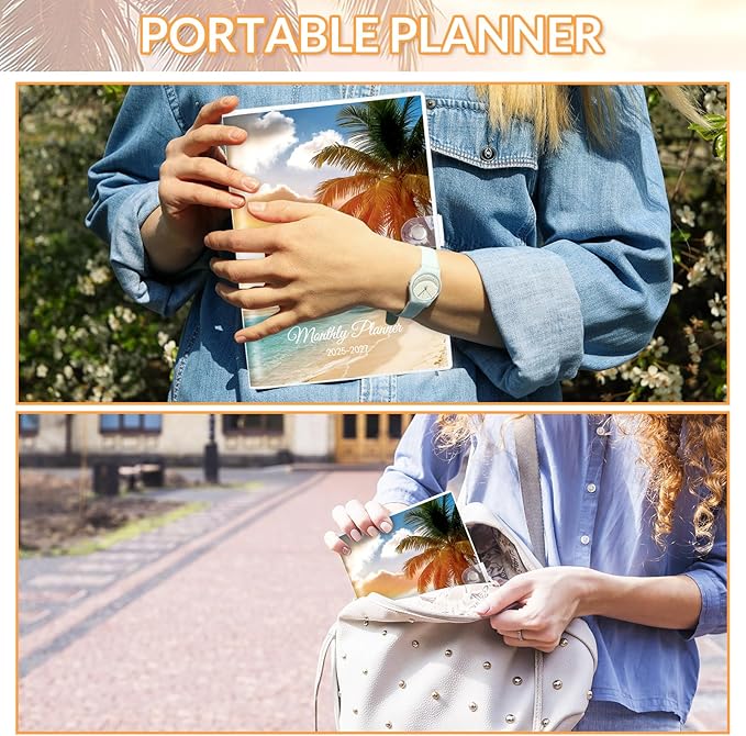 Monthly Planner 2025-2027, Monthly Calendar (July 2025 Until December 2027), 5.9'' x 8.4'', A5 Planner with PVC Cover, Perfect for Office, School Organizing Planning - Beach