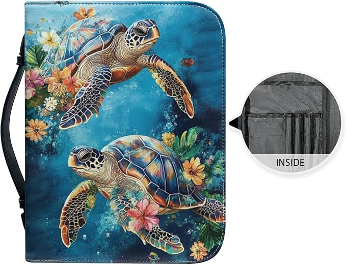 Sea Turtle Bible Cover Case for Women Girls Blue Sea Bible Case Bible Study Accessories Supplies Bibles Holder Cases Bibl e Bag-Size XL