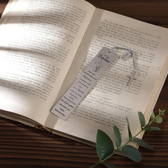 2026 Baptism Gifts Bookmark: Inspiring Christian Metal Book Mark, Bible Verse Book Markers, Holy Confirmation Gifts for Teen Girls Boys Baby Shower Church Sunday School with Cross Pendant Gift Box