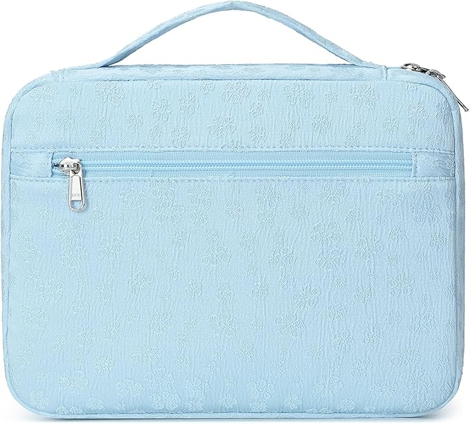 Octsky Bible Cover Carrying Book Case Church Bag Bible Protective with Handle and Zippered Pocket, Floral Blue