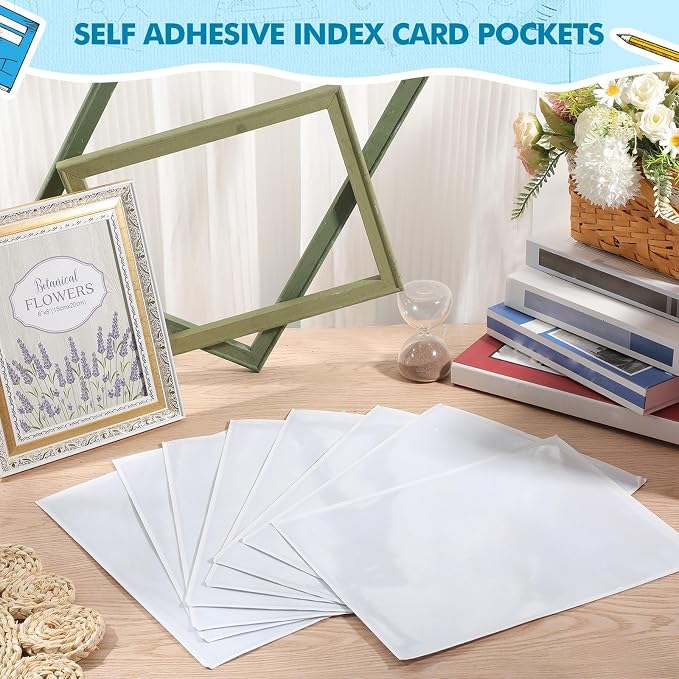 Outus 120 Pcs Self Adhesive Shop Ticket Holders Clear Plastic Sleeves Adhesive Pockets Work Order Job Ticket Holders for Back to School Student Label Home Office Posting Signs (9 x 12 Inch)
