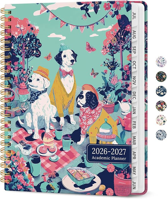 Planner 2026–2027, Academic Year Monthly & Weekly Calendar Book, Jul 2026–Jun 2027, Hardcover Organizer with Tabs, Student & Teacher Planner, 6.3" x 8.5", Garden Picnic