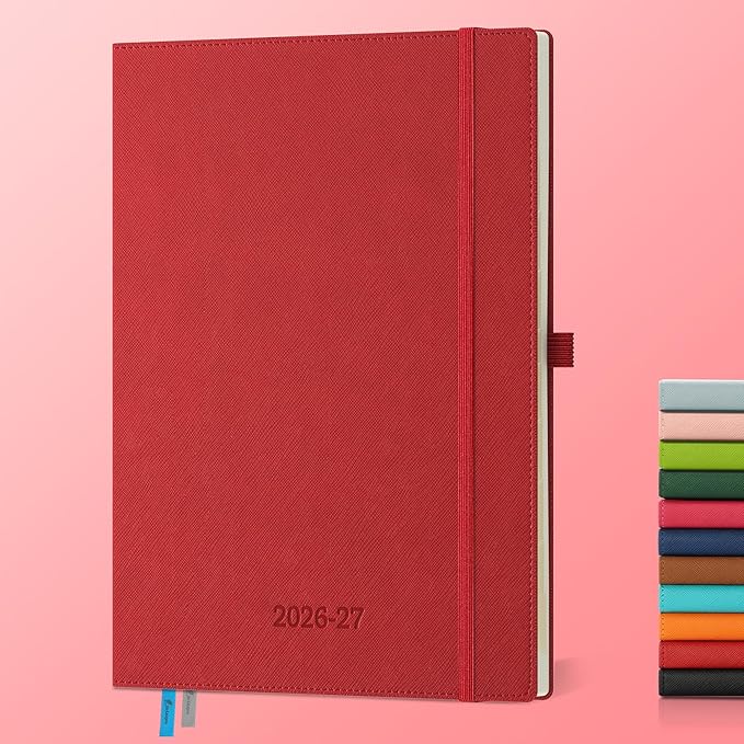 Weekly Monthly 2026-2027 Planner (July 26-Dec 27),11.5"x8.5",18 Months Agenda Plan with Month Tabs & Pocket,Expenses/Note Pages, Academic Calendar with Vegan Leather Cover,Red