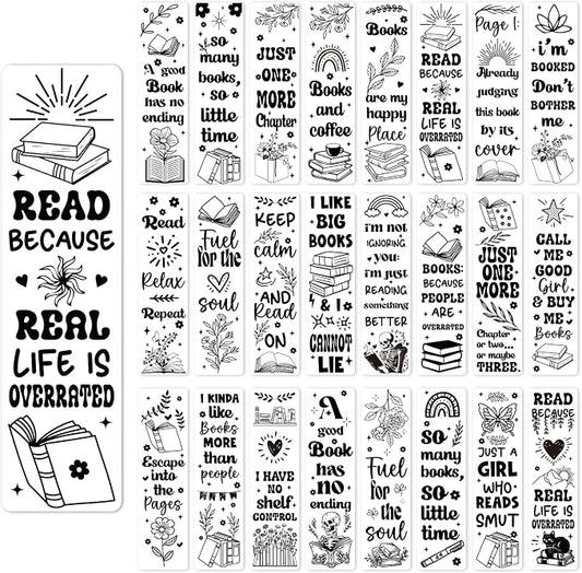 AFRITEE UV DTF Bookmark Wraps - 24 Sheets Books and Coffee Funny Blank Bookmark UV DTF Stickers for Women, Bohemian Floral Butterfly Transfer Sticker DIY Bookmarks Decorative Gifts for Book Lovers