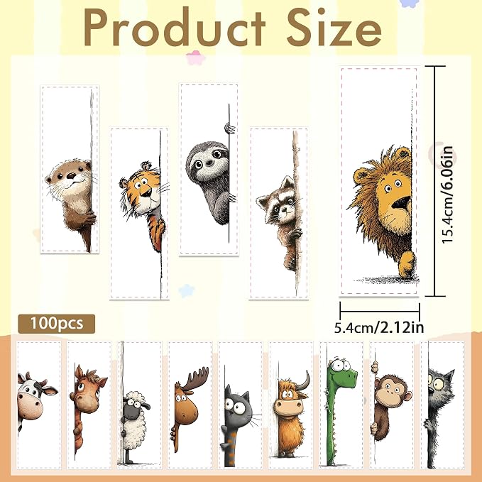 Funny Animal Bookmarks for Kids, 100 Pcs Cute Cartoon Book Marks for Boys Girls, Fun Page Markers for Reading Classroom Back to School Supplies Party Favors